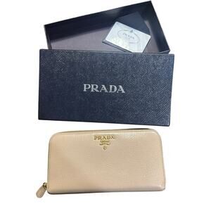 Prada Vitello Grain Leather Zip Around Continental Wallet